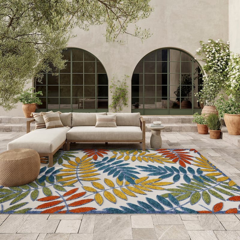 Nourison Aloha Leaf Print Vibrant Indoor/Outdoor Area Rug - 7'10" x 10'6" - Ivory/Multi
