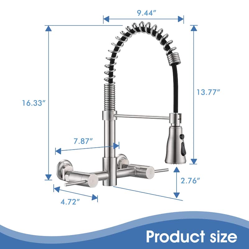 Double Handle Wall Mounted Spring Neck Bridge Kitchen Faucet