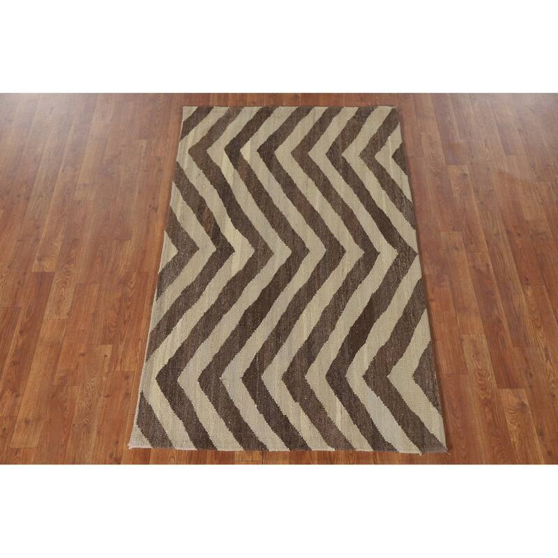 Chevron Style Kilim Oriental Area Rug Flatweave Wool Carpet - 3'1"x 5'2"