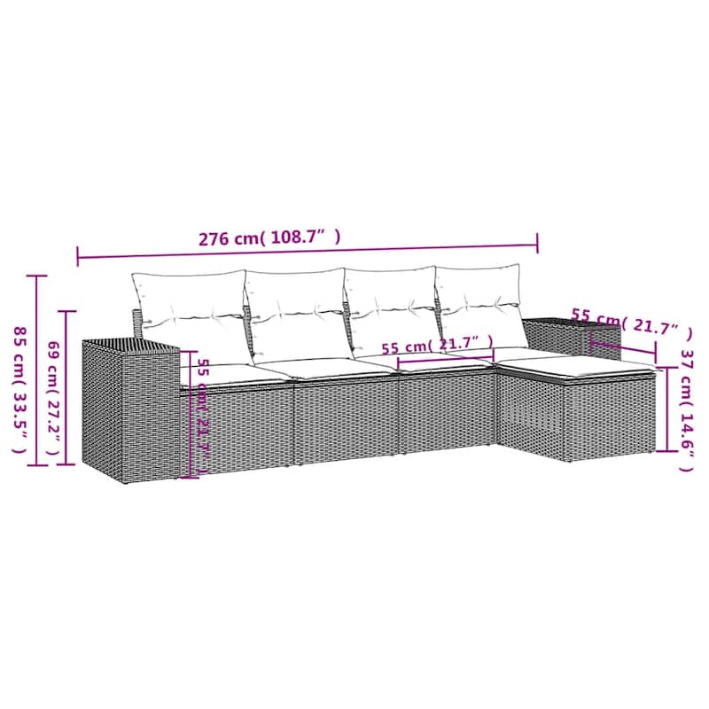 vidaXL Garden Sofa Set Black - 21.7 x 21.7 x 14.6