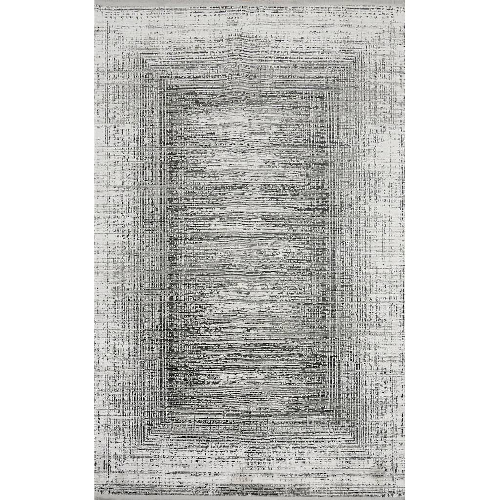 Machine Made Oriental Polyester Carpet Geometric Beige & Ivories Distressed Area Rug - 7' 5'' X 5' 2''