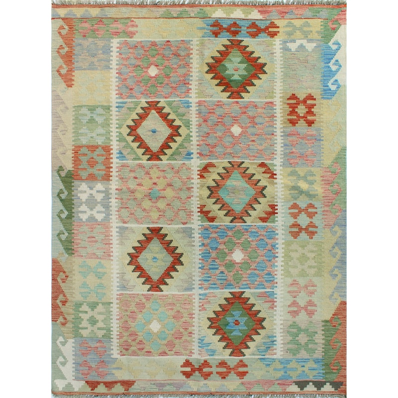 Sun Faded Flatweave Seden Red/Ivory Rug - 4'8" x 6'9"