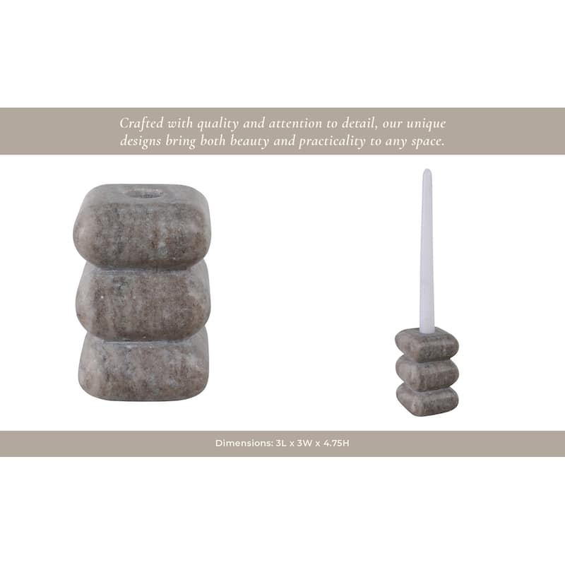Stone Marble Curvy Pillar and Taper Holder Modern Design - 5" Ivory - 3" x 3" x 4.75"