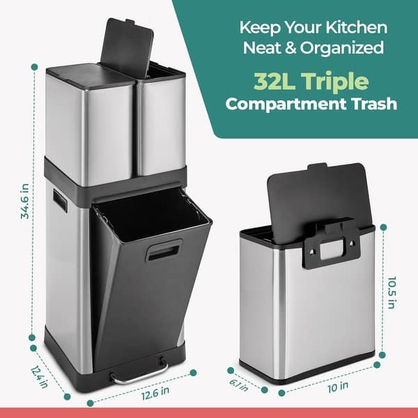 HOLDN’ STORAGE Trash Can and Recycling Bin Collection, Multi-Compartment Waste Organizer for Kitchen, Compost and Recycling