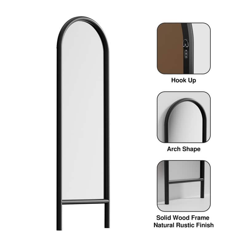 Ladder-Style Arched Solid Wood Framed Full Length Leaning Mirror