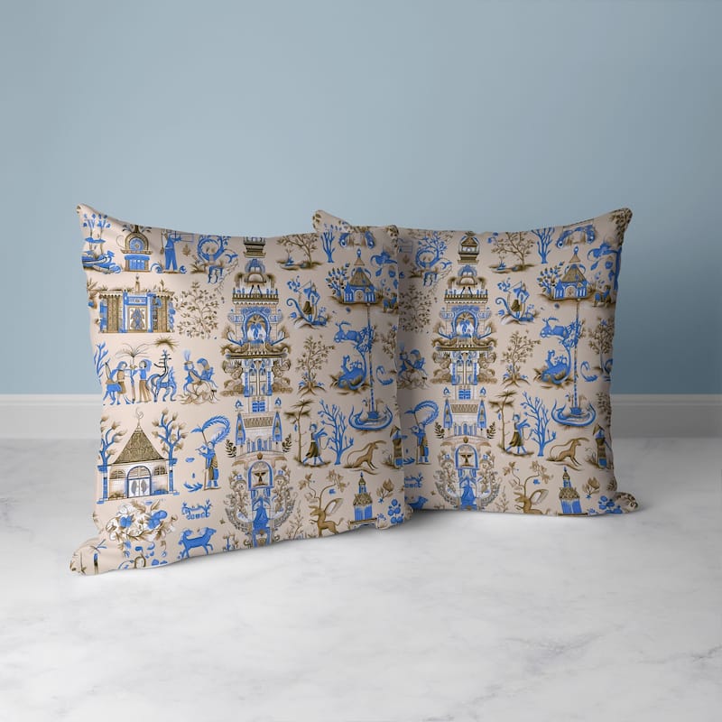 Imperial Elegance Faux Suede Reversible Throw Pillow Ivory and Blue