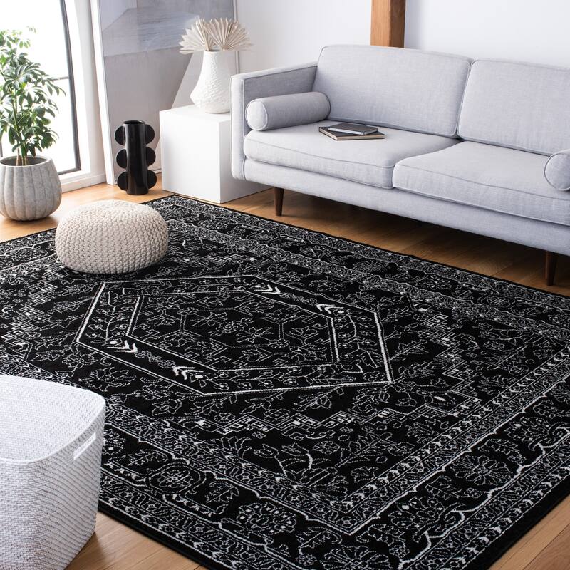 SAFAVIEH Adirondack Cheyenne Rustic Oriental Medallion Rug - 10' x 14' - Black/Ivory