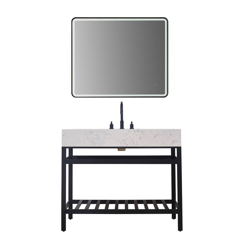 Altair Merano Stainless Steel Vanity Console with Stone Countertop and Mirror