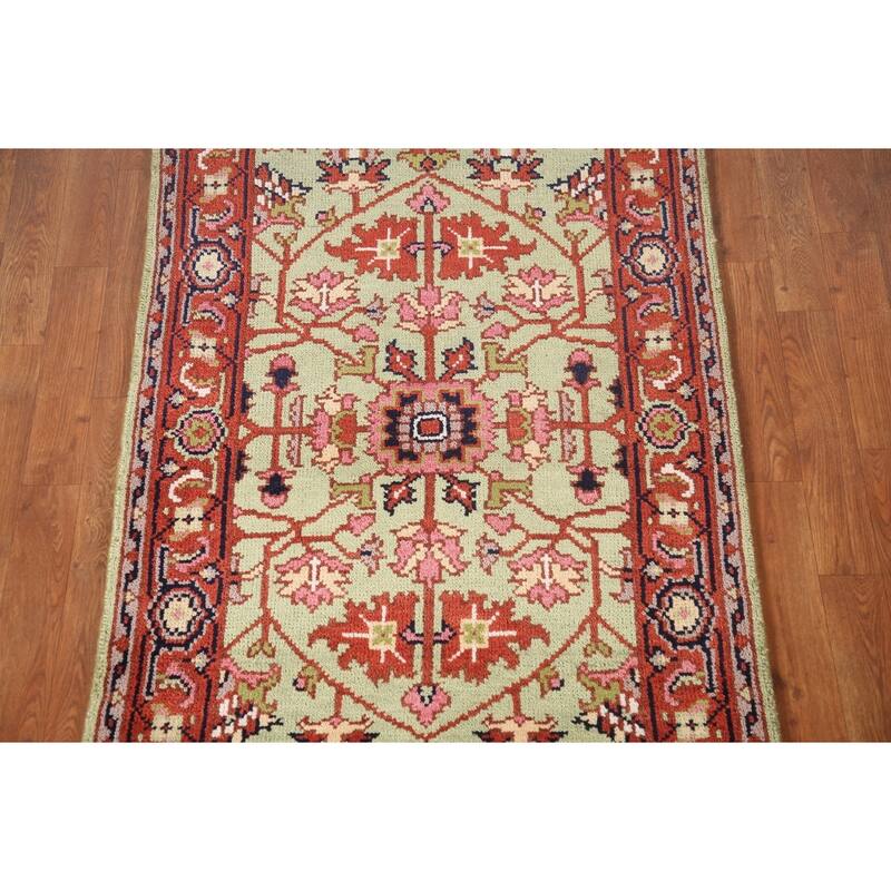 Light Green Heriz-Serapi Oriental Accent Rug Handmade Wool Carpet - 2'11"x 4'11"