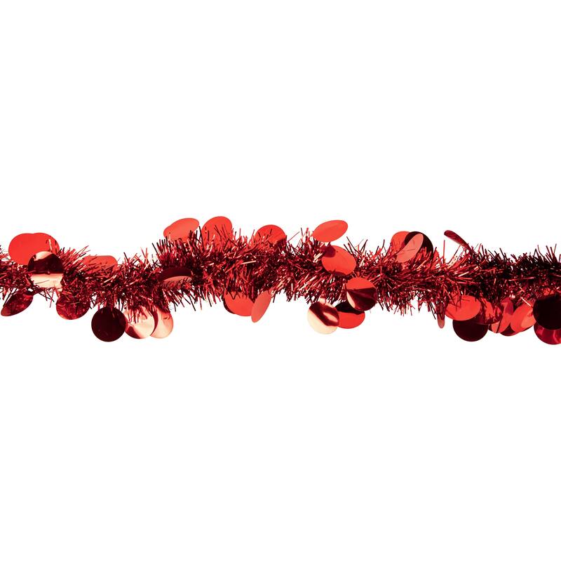 50' x 2.5" Red Tinsel Christmas Garland with Polka Dots - Unlit