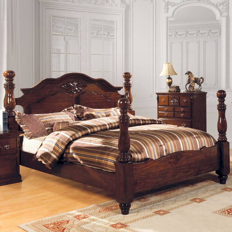 Furniture of America Weston Traditional Pine Four Poster Bed - California King
