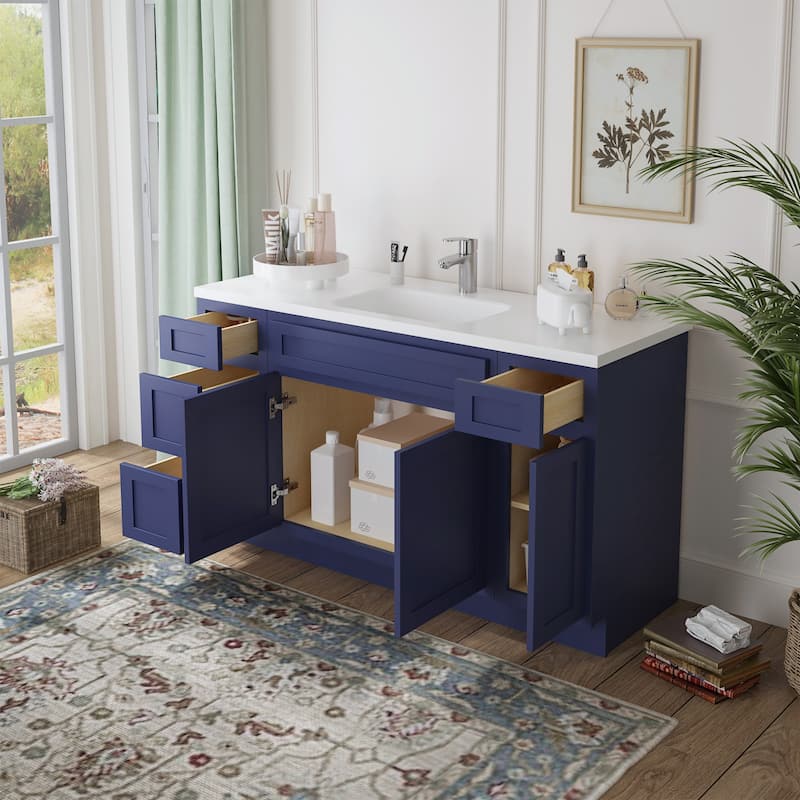 Vanity Art 57" Oak Freestanding Bathroom Vanity Cabinet without Top
