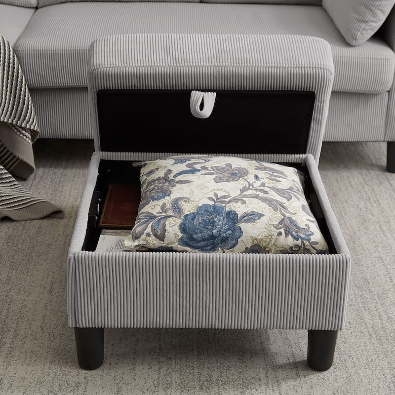 101'' Corduroy Upholstered Sectional Sofa With Storage Ottoman