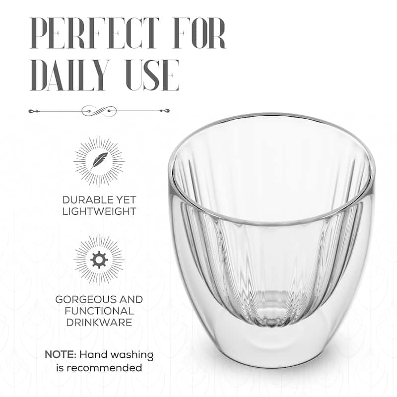 Elle Decor Ribbed Double Wall Coffee Cup Ribbed Glass Set of 2 Glass