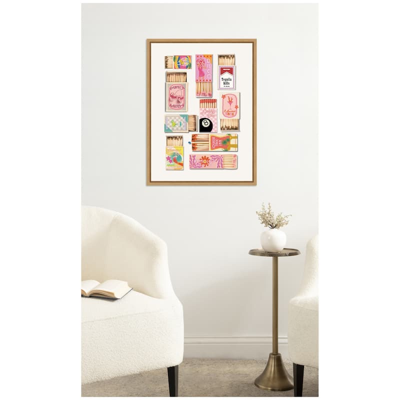 Kate and Laurel Vintage Pink Matchboxes by Honey Island Studio Framed Canvas Wall Art Print