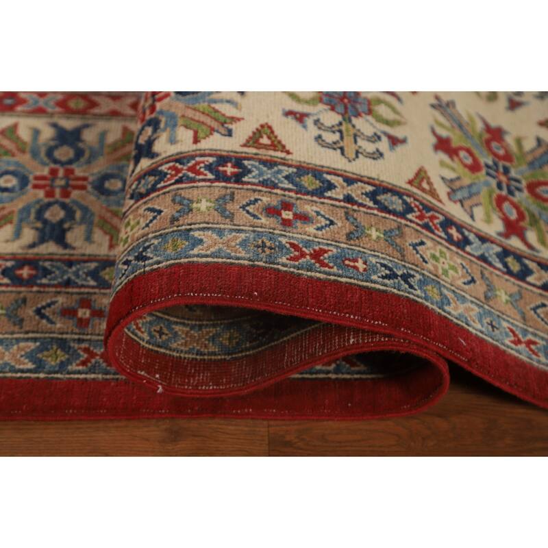 Red Geometric Kazak Oriental Large Area Rug Wool Carpet - 9'10" x 13'9"