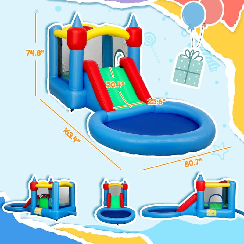 Multicolored Inflatable Bouncy Castle with Slide, Ball Pit, Jumping Area & Basketball Hoop – Durable 420D+840D Oxford Fabric