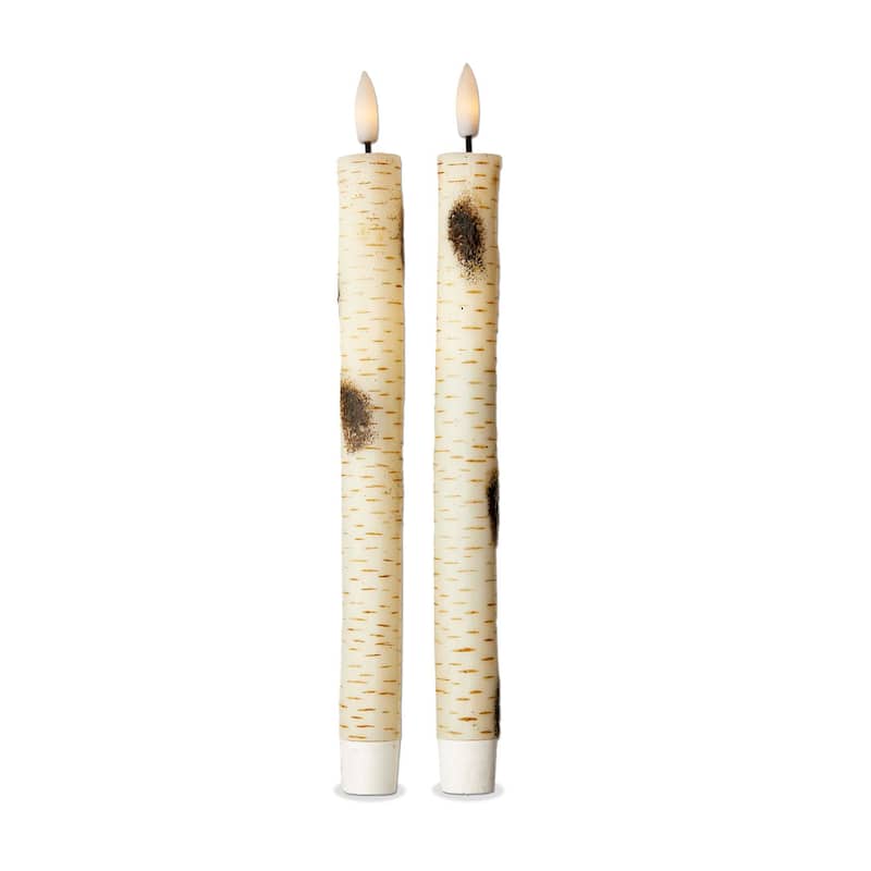 Birch LED Taper Candles Flameless Brown Multi Paraffin Wax 10 Inch Set of 2 Perfect for Everyday Use