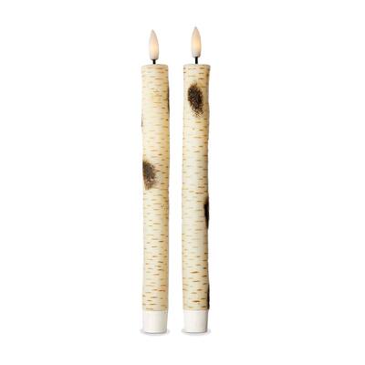 Birch LED Taper Candles Flameless Brown Multi Paraffin Wax 10 Inch Set of 2 Perfect for Everyday Use