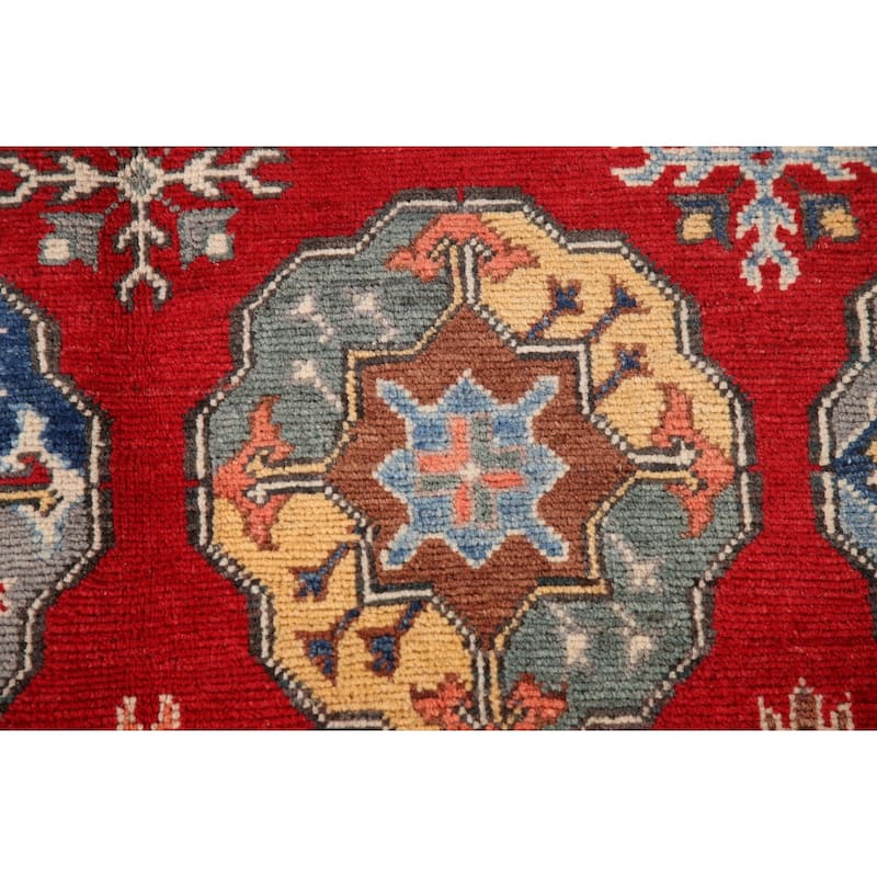 All-Over Geometric Kazak Living Room Area Rug Handmade Wool Carpet - 6'4" x 9'7"