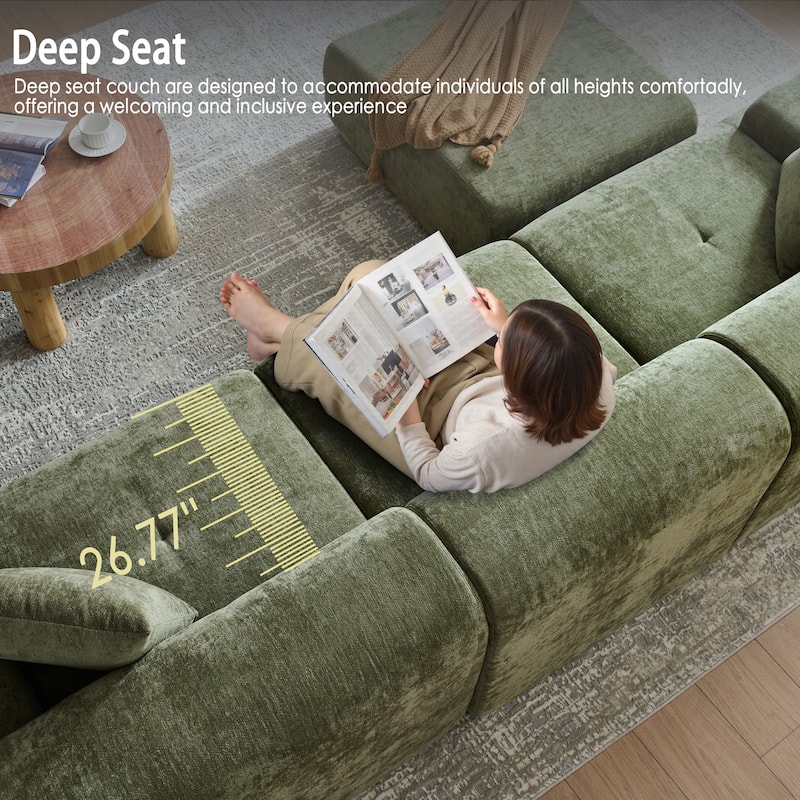 118 inch Oversized 3 Seater L-Shaped Chenille Boneless Modular Sectional Sofa Couch with Movable Ottoman