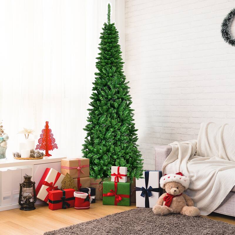 Pre-Lit PVC Artificial Pencil Christmas Tree Warm White Lights & Stand