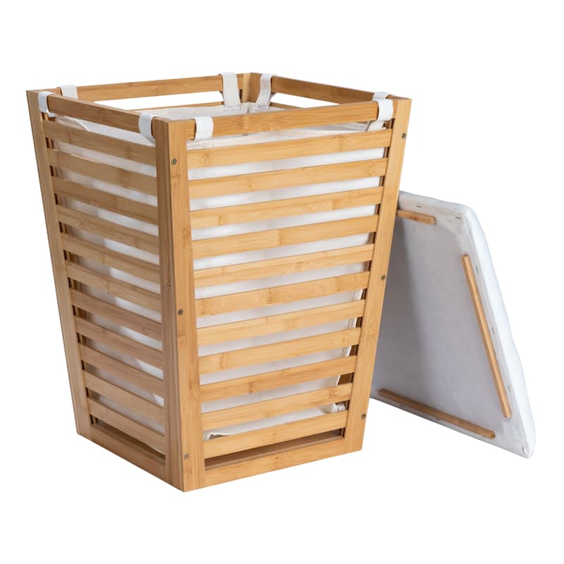 Household Essentials Slatted Bamboo Hamper with Cushioned Lid and Removable Bag - 16.1"L x 16.1"W x 22.3"H