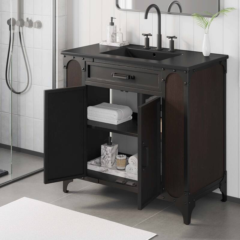 Steamforge Bathroom Vanity Basin Included - 36" - Black Black