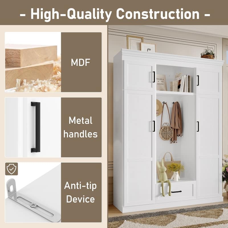 Modern 85.2''H Entryway Hall Tree Storage Organizer Cabinet with Bench and 3 Hooks