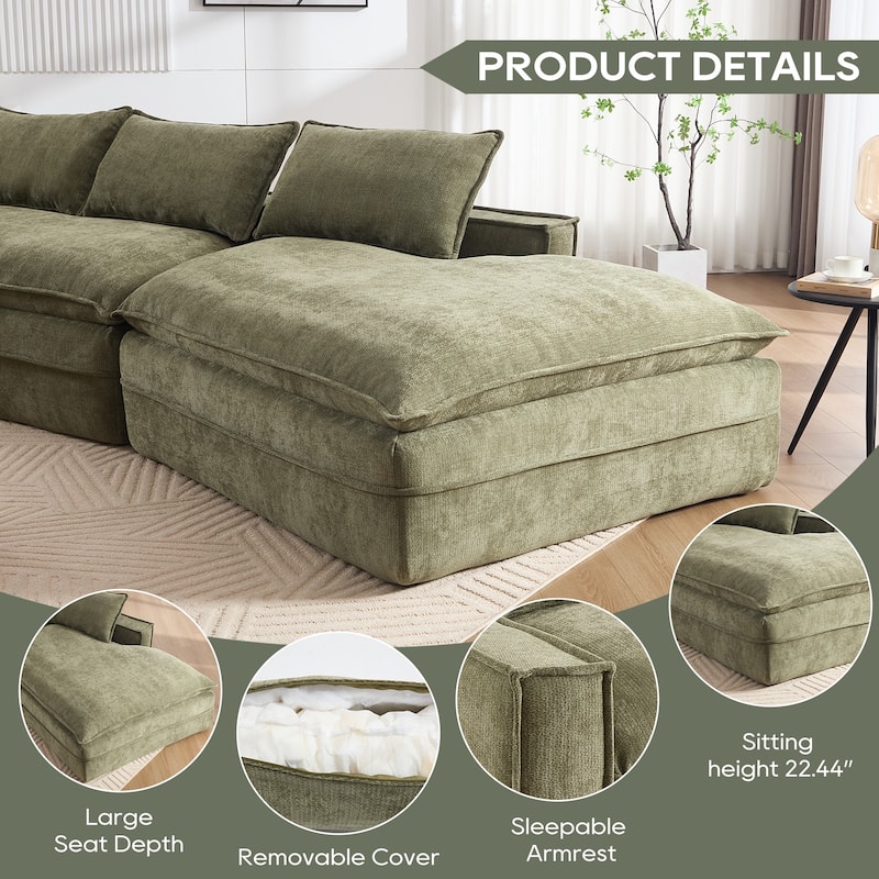 Modern Modular Sectional Sofa, Upholstered Cloud Couch with Deep Seats