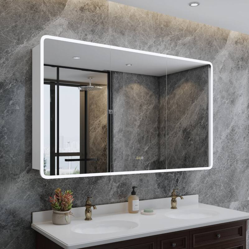 Artemis Aluminum Recessed/Surface Mount Bathroom Medicine Cabinet with Mirror and Lights, Dimmable, Anti-Fog, Adjustable Shelf - 60x32 - Three Door