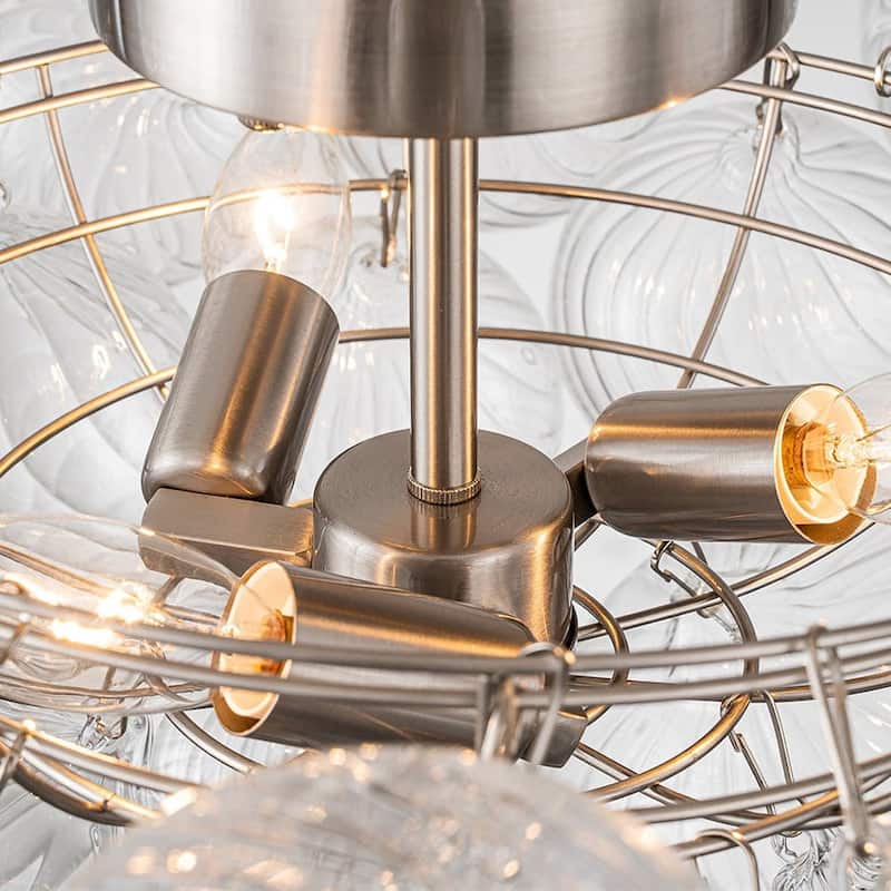 Modern Ribbed Glass Globe Cluster Bubble Semi Flush - Brass, Nickel