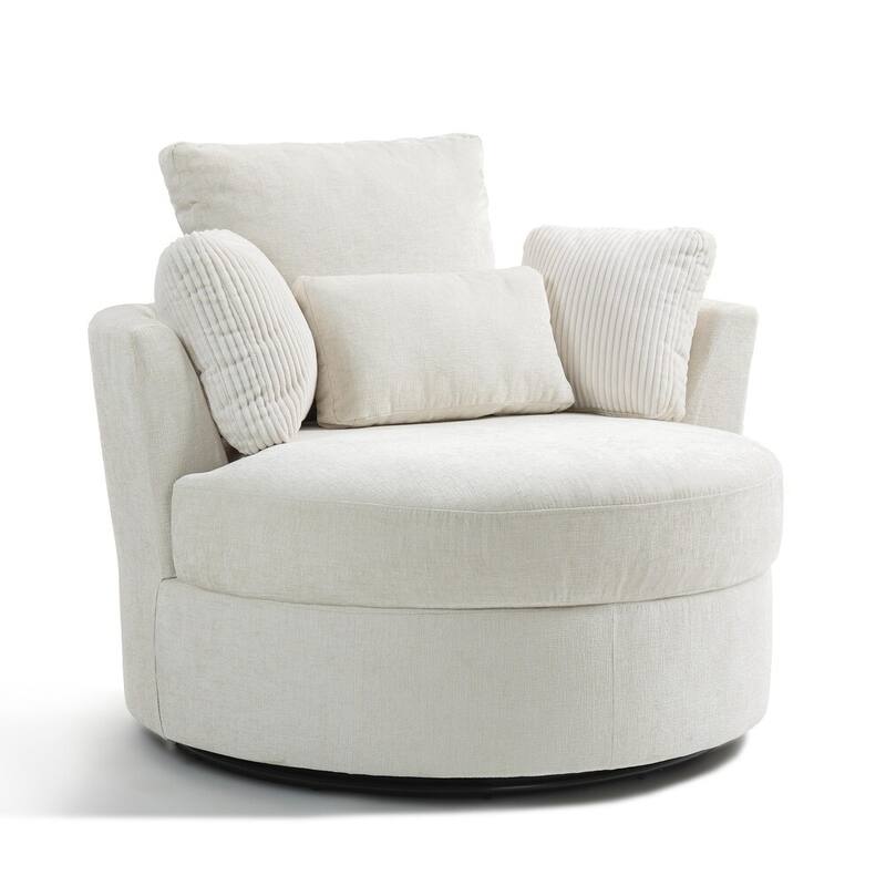 41" W Oversized Accent Barrel Swivel Chair with Moon Storage Ottoman