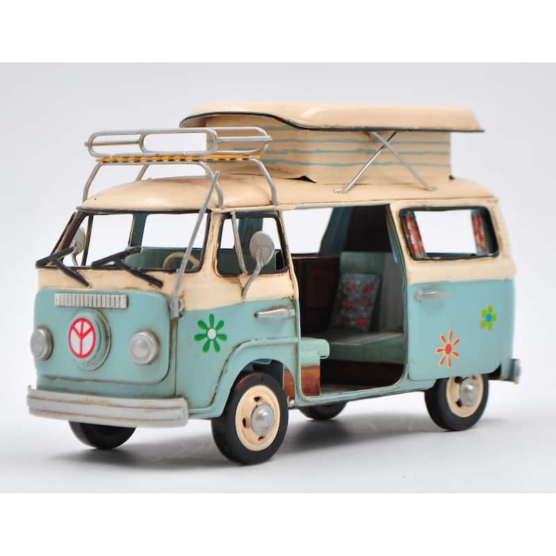 Jayland Large Scale Tin Plate Two Tone Bus With Surf Boards Home Office Bar Deco