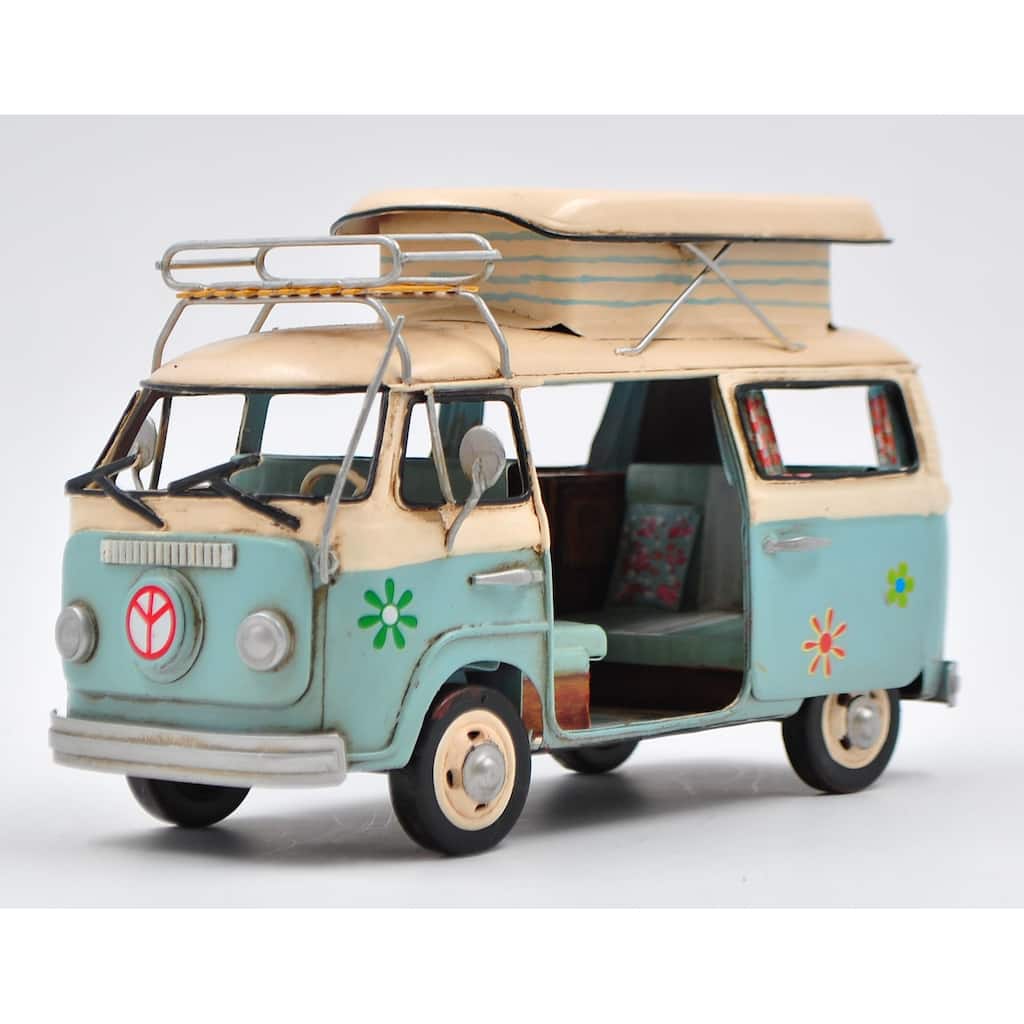 Jayland Large Scale Tin Plate Two Tone Bus With Surf Boards Home Office Bar Deco