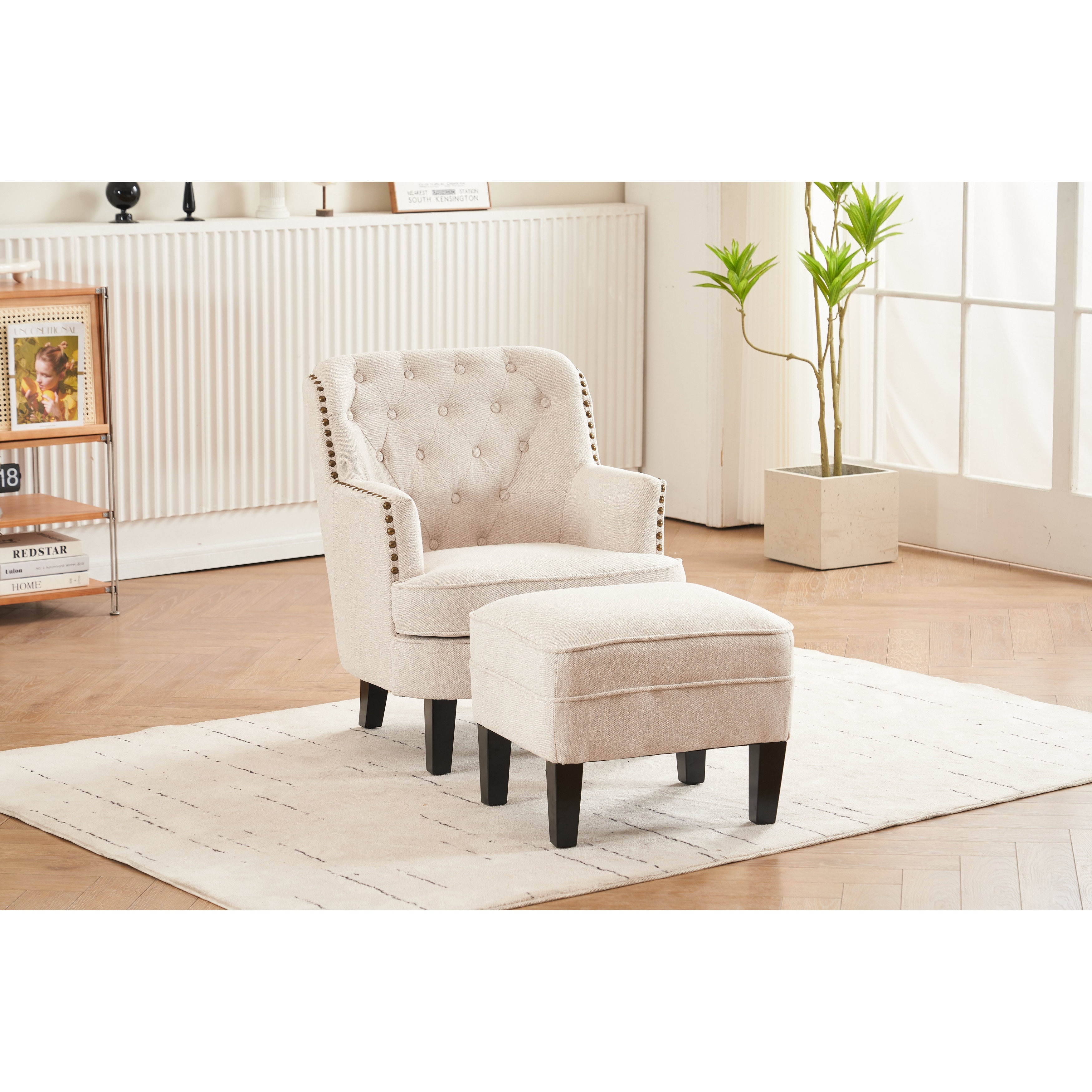 Cream accent chair with ottoman sales
