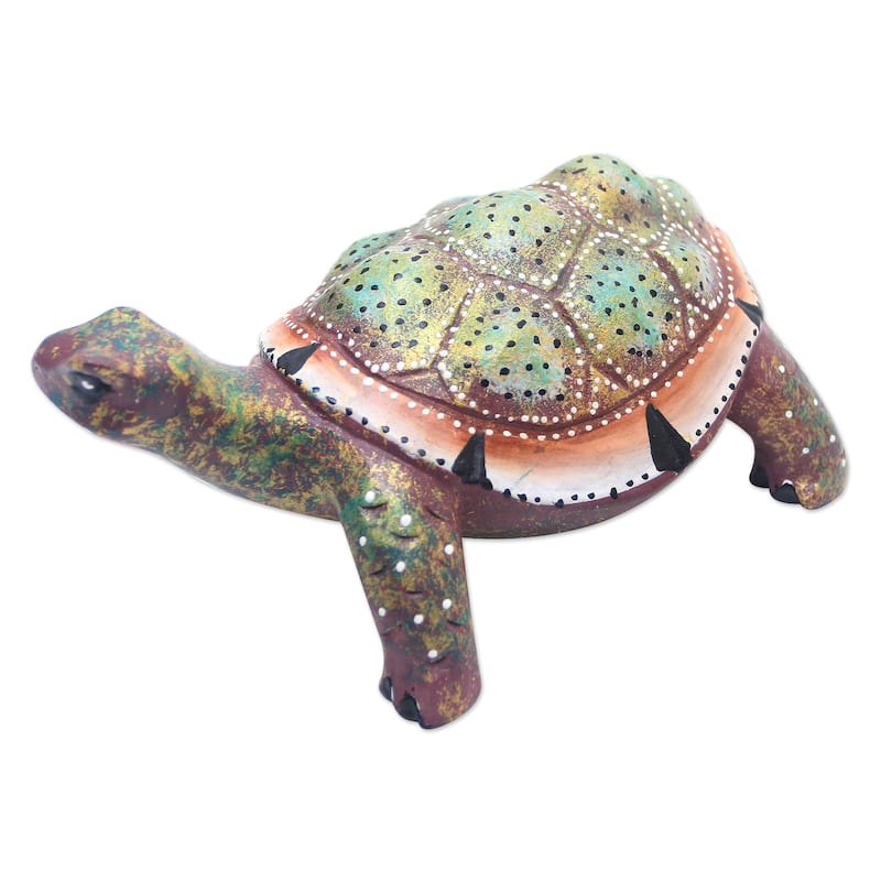 Novica Handmade Rainbow Turtle Wood Statuette