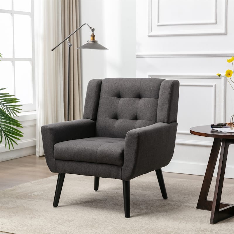 Modern Soft Linen Ergonomics Accent Chair Living Room Chair Bedroom Chair Home Chair With Black Legs