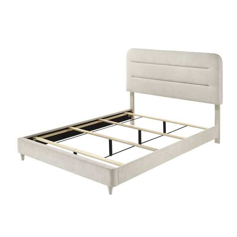 Meni King Size Bed, Scandinavian White Upholstered Panel Headboard