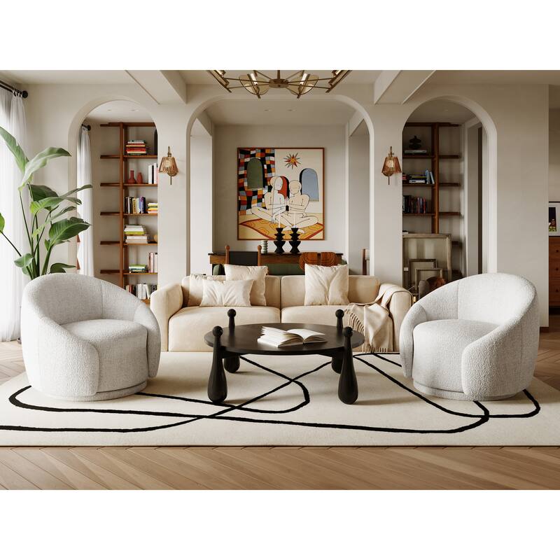 34" Wide 2 Set Velvet/ Boucle Barrel Swivel Chair