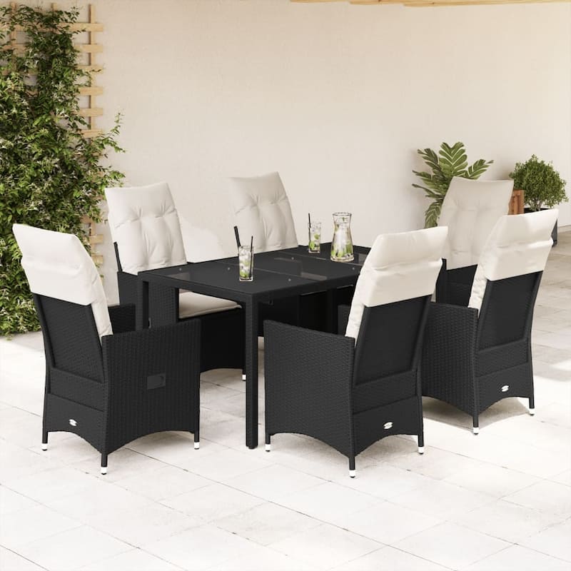 vidaXL Patio Dining Set with Cushions Bistro Futniture Set Black Poly Rattan - 22.0 x 23.2 x 36.2 - Black-with foot up