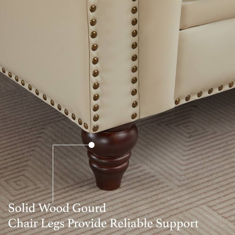 84" PU Leather 3-Seat Sofa with Button Tufted Back & Rolled Arms - 83" W