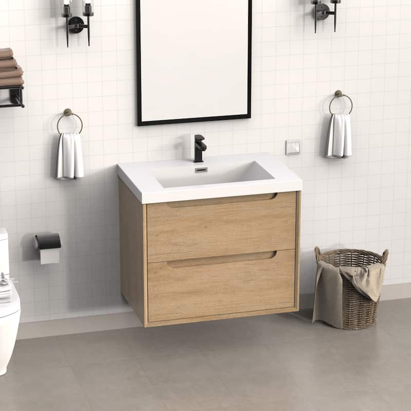 30" in. W x 26" in. D Modern Rectangular Integrated Resin Bathroom Sink Vanity Top One-Piece Design