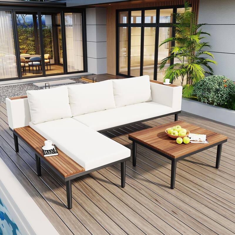 89.4'' Patio Furniture Set with Removable Cushions and Coffee Table,Outdoor Conversation Sectional Sofa for Backyard, Porch