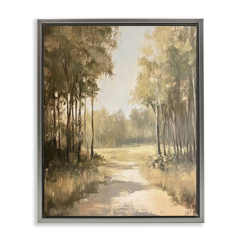 Stupell To The Woods Pathway Framed Floater Canvas Wall Art Design By Petal Prints Design - 17 x 21 - Grey