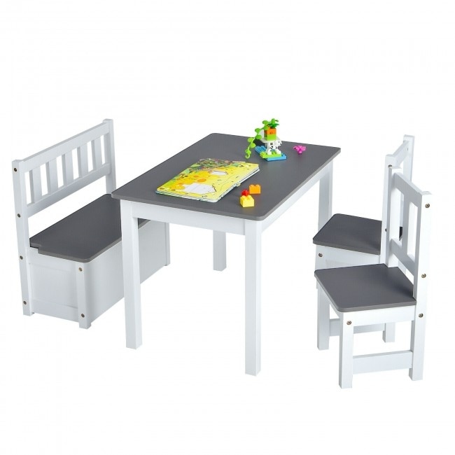 Gymax Kids Table and Chair Set Wood Activity Study Desk w/ Storage