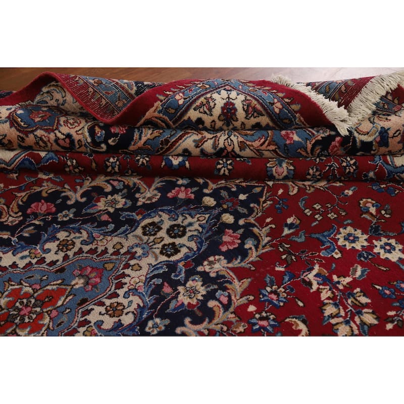 Hand Knotted Oriental 100% Wool Carpet Traditional Floral Red Mashad Area Rug - 12' 11'' X 10' 1''