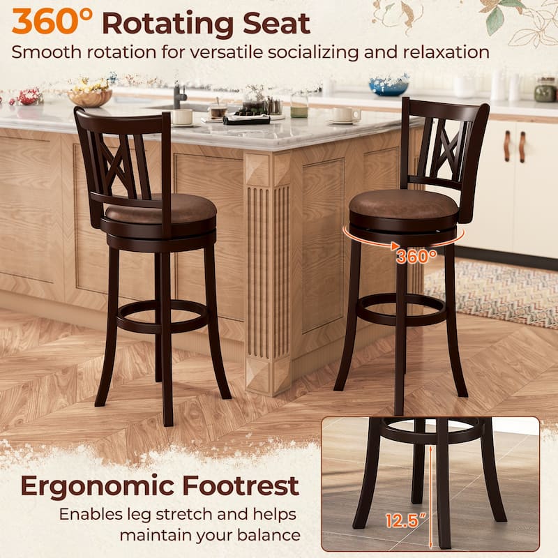 Gymax Set of 4 Bar Stools 30'' Swivel Bar Chairs w/ Footrest Hollowed