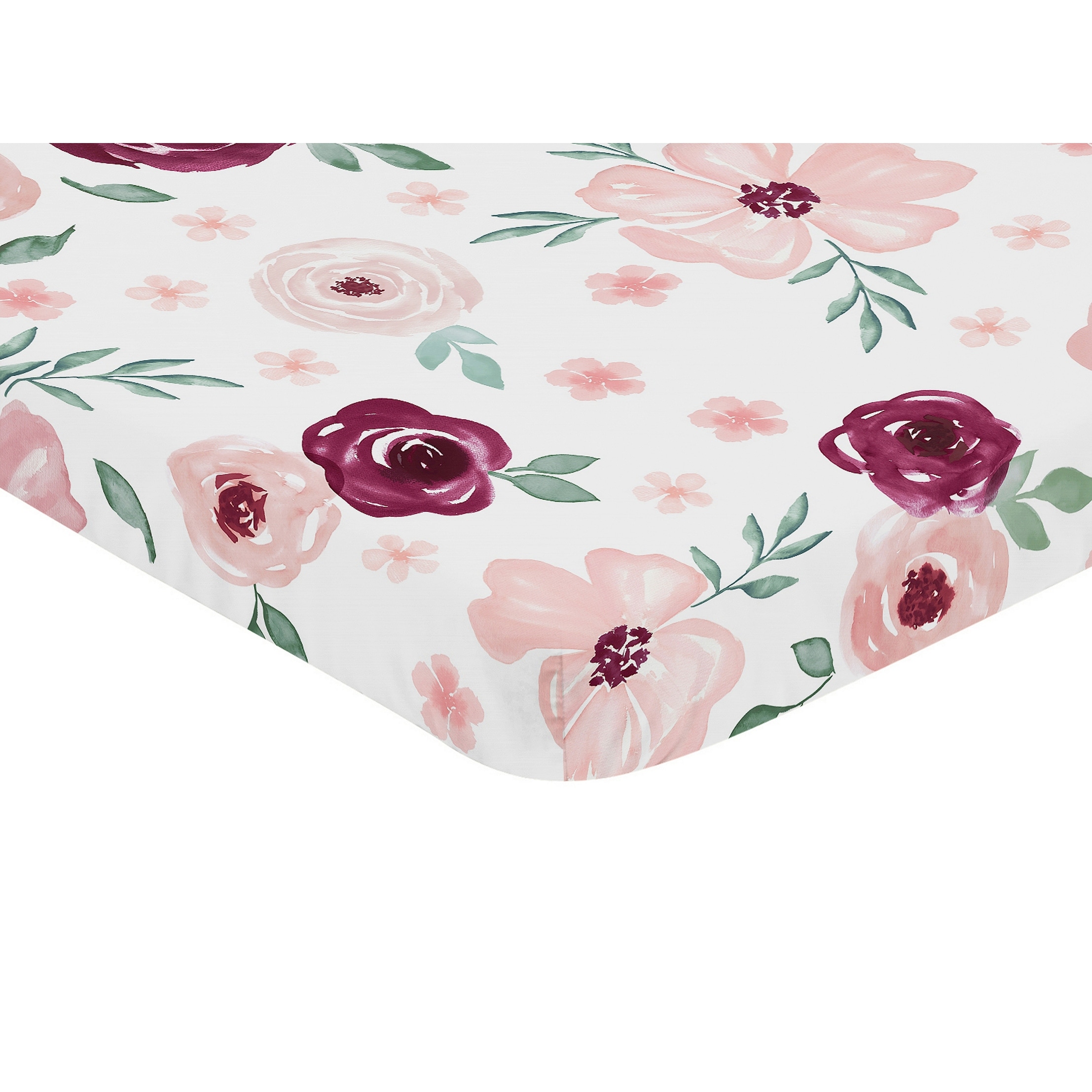 Burgundy Pink Watercolor Floral Baby Girl Fitted Mini Portable