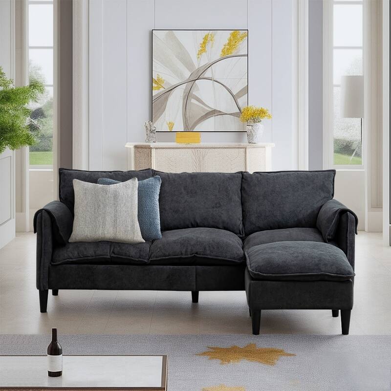 Convertible L-Shape Sofa Bed, Storage, Footstool, 3-Seater Multi-Space - Grey